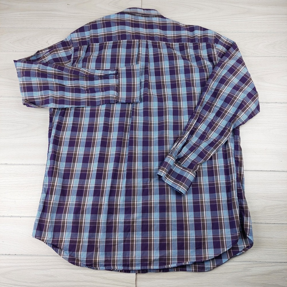 Peter Millar Button Down Shirt Mens XL Purple Blue Plaid Cotton Long Sleeve - Picture 4 of 6